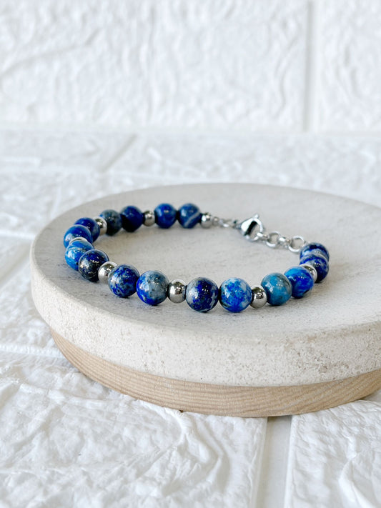 Pulsera de Acero Quirúrgico y Piedra Natural Lapislázuli