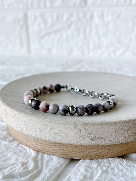 Pulsera de Acero Quirúrgico y Piedra Natural Jaspe