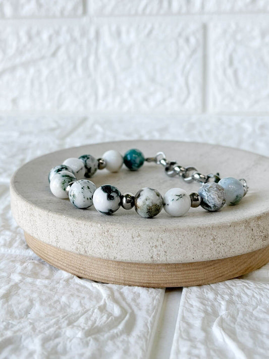 Pulsera de Acero Quirúrgico y Piedras Naturales Ágata