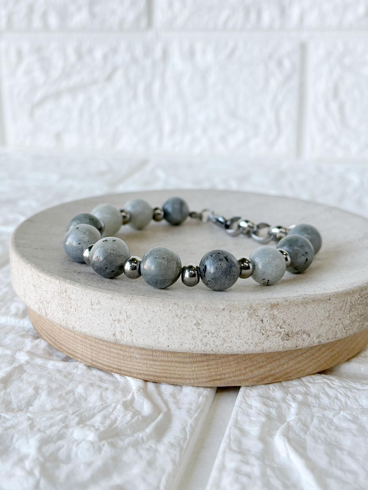 Pulsera de Acero Quirúrgico y Piedra Natural Labradorita