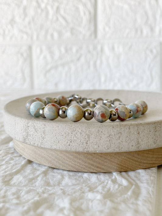 Pulsera de Acero Quirúrgico y Piedra Natural Jaspe