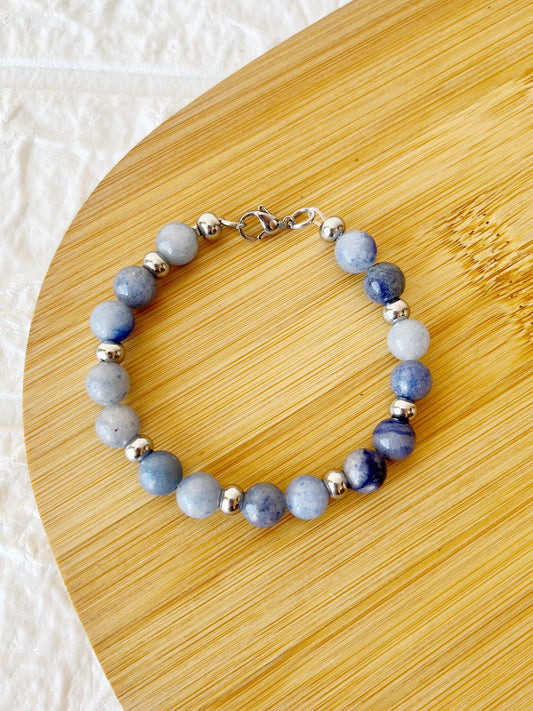 Pulsera de Acero Quirúrgico y Piedra Natural Cuarzo Azul