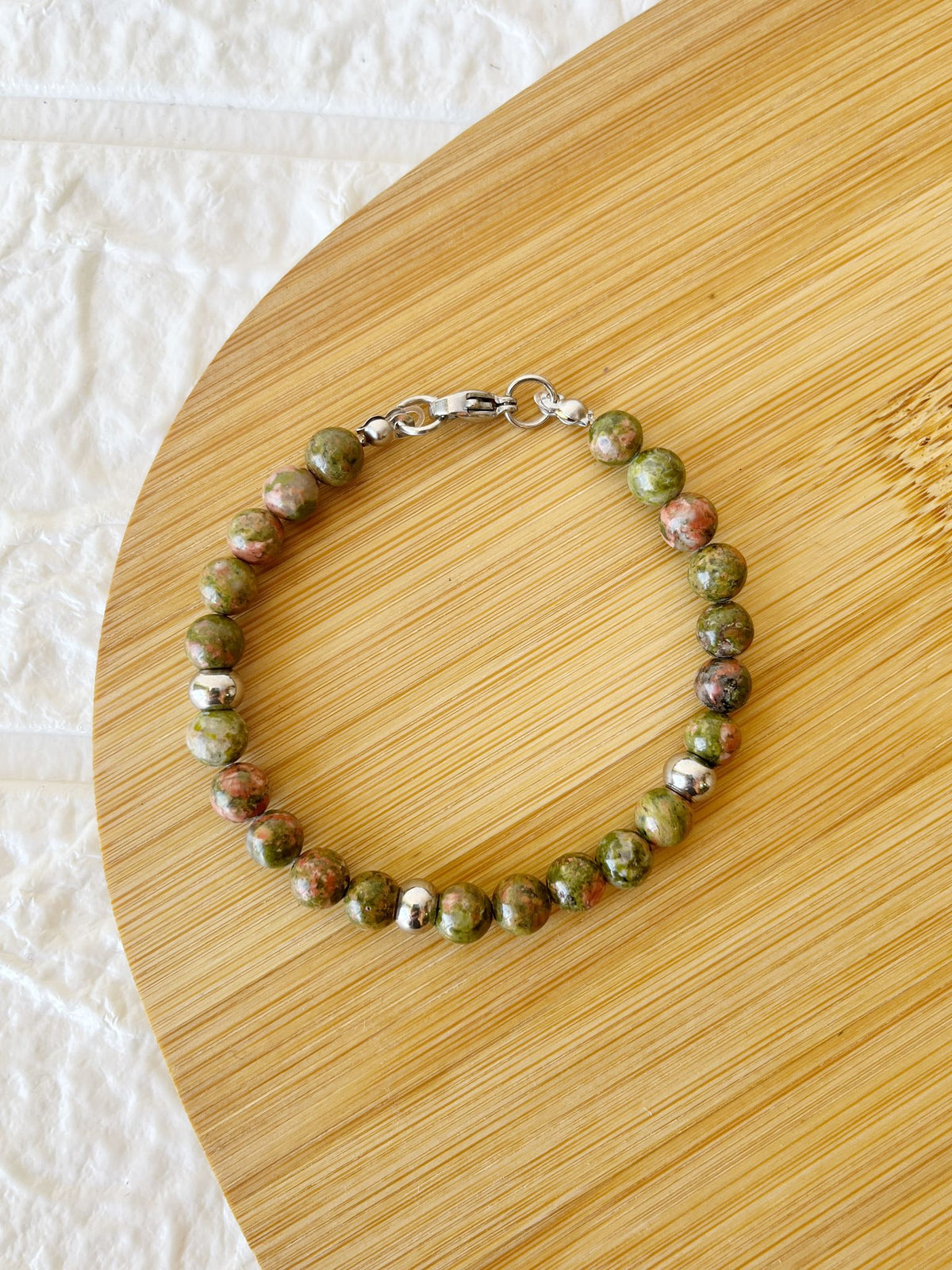 Pulsera de Acero Quirúrgico y Piedra Natural Unakita