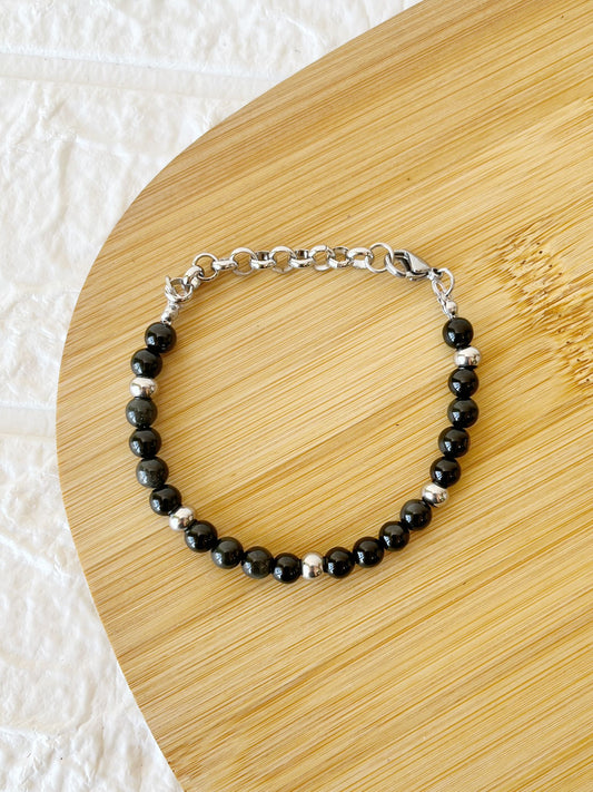 Pulsera de Acero Quirúrgico y Piedras Naturales Obsidiana