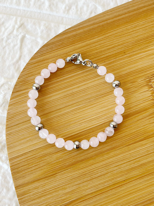 Pulsera de Acero Quirúrgico y Cuarzo Rosa