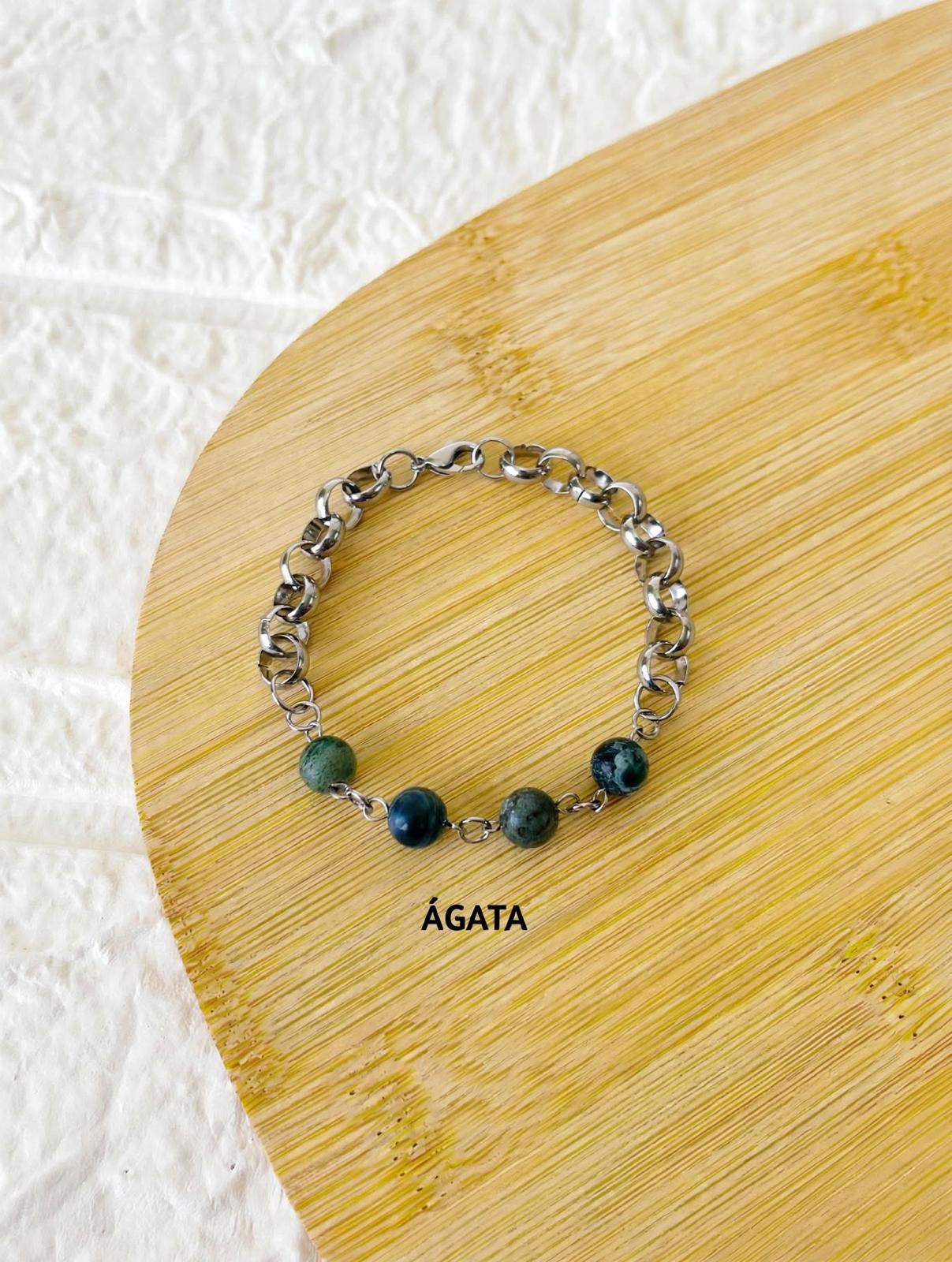 Pulsera de Acero y Piedra Natural Ágata