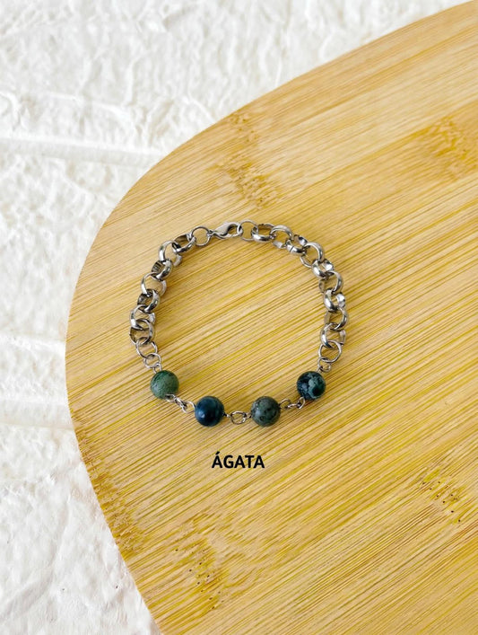 Pulsera de Acero y Piedra Natural Ágata