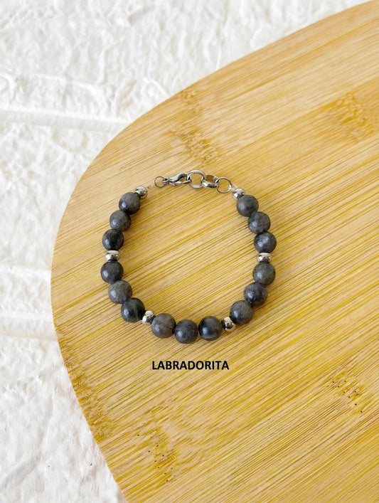 Pulsera de Acero Quirúrgico y Piedra Natural Labradorita
