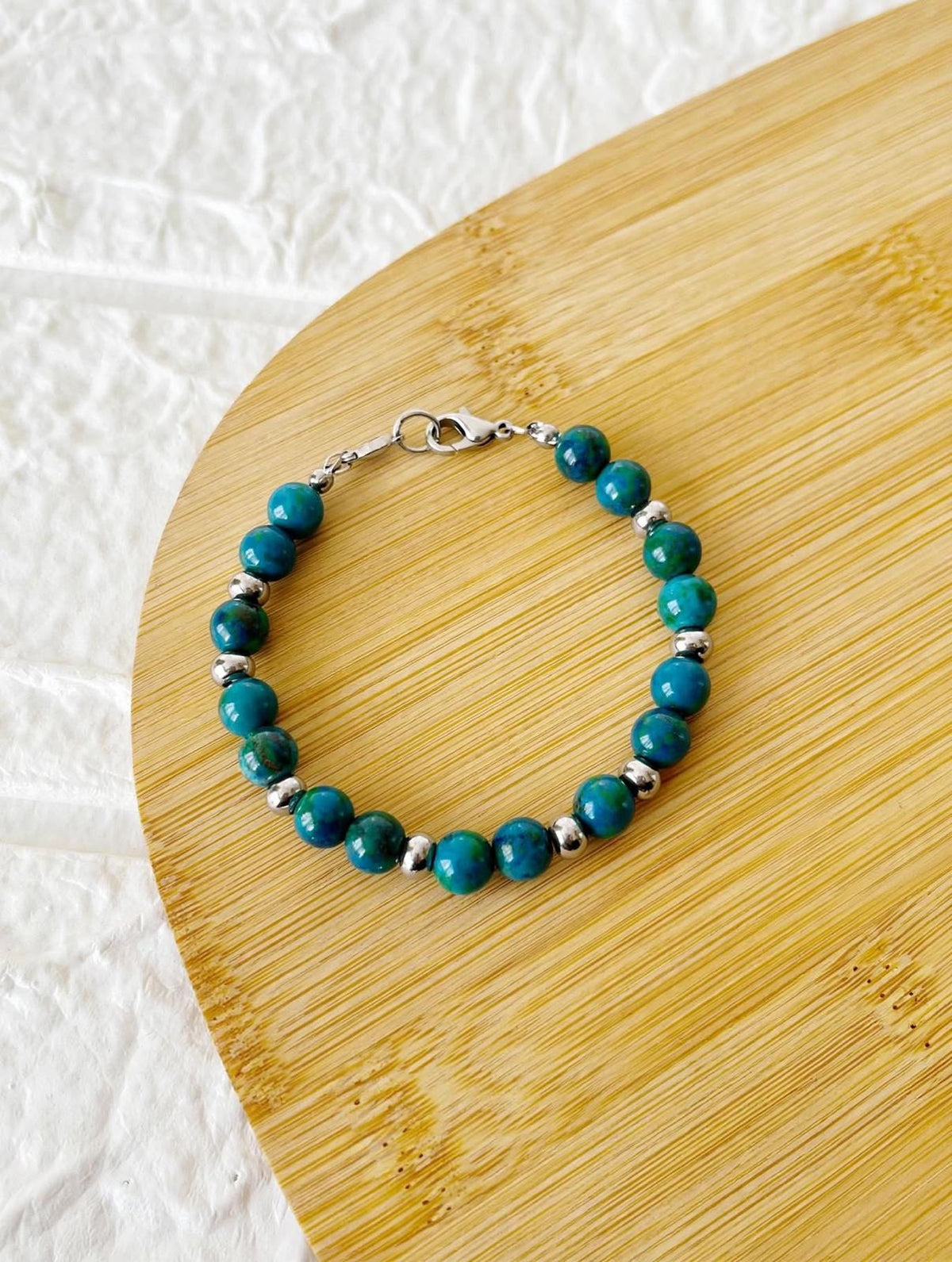 Pulsera de Acero y Piedra Natural Crisocola