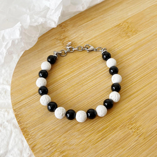 Pulsera de Acero, Piedra Volcánica y Ágata