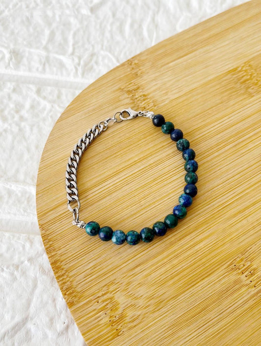Pulsera de Acero y Piedras Naturales Azurita
