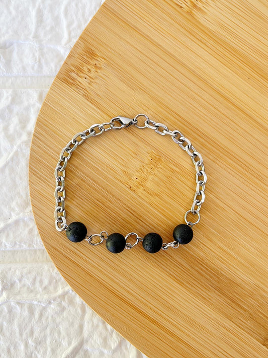 Pulsera de Acero Quirúrgico y Piedra Volcánica
