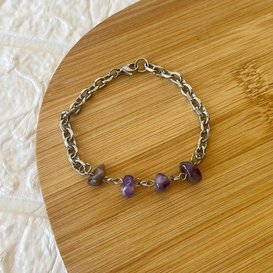 Pulsera de Acero Quirúrgico y Piedras Naturales Amatistas