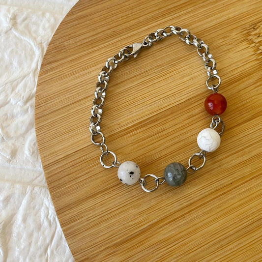 Pulsera de Acero Quirúrgico y Piedra Natural Arcoiris