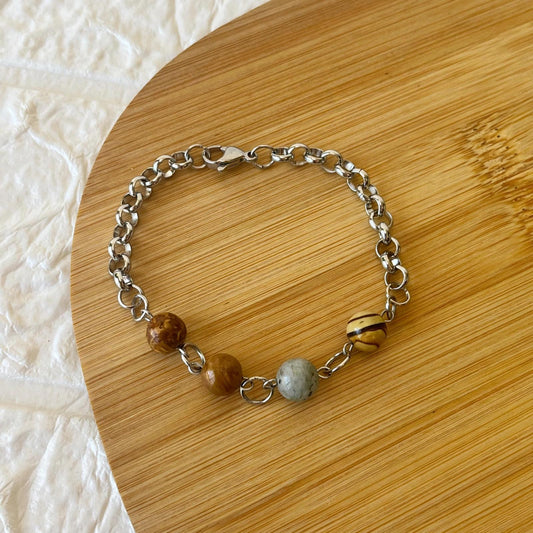 Pulsera de Acero Quirúrgico y Piedra Natural Arcoiris
