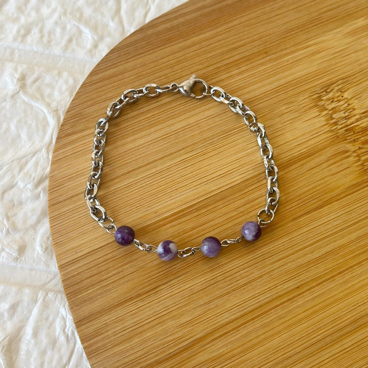 Pulsera de Acero Quirúrgico y Piedras Naturales Amatista