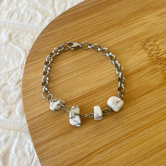 Pulsera de Acero Quirúrgico y Piedra Natural Howlita