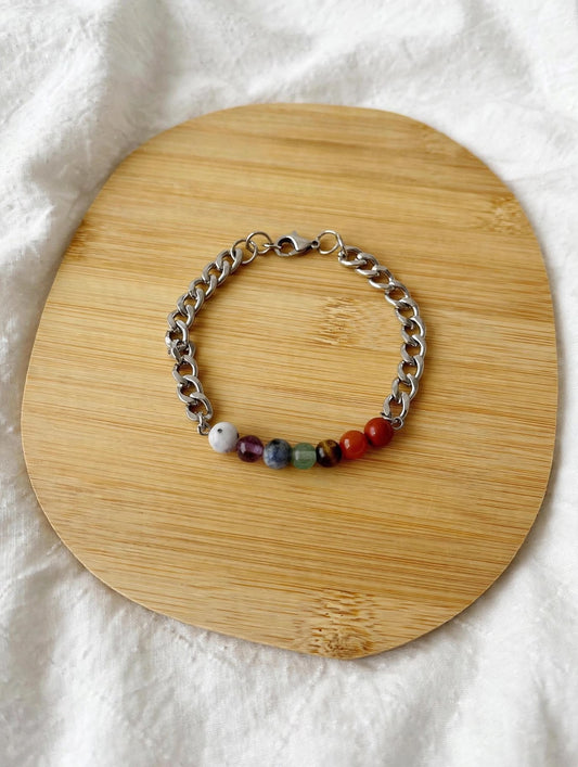 Pulsera de Acero Quirúrgico y Piedras Naturales 7 Chakras