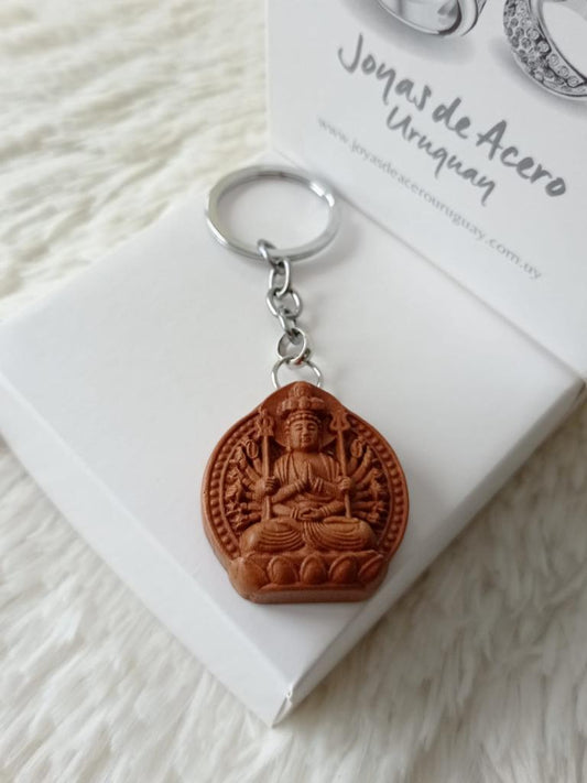 Llavero de Acero Quirúrgico y Madera Buda