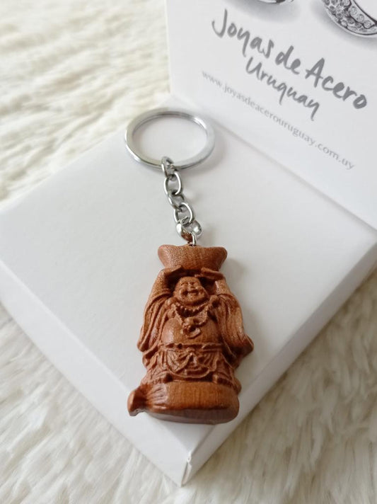 Llavero de Acero Quirúrgico y Madera Buda