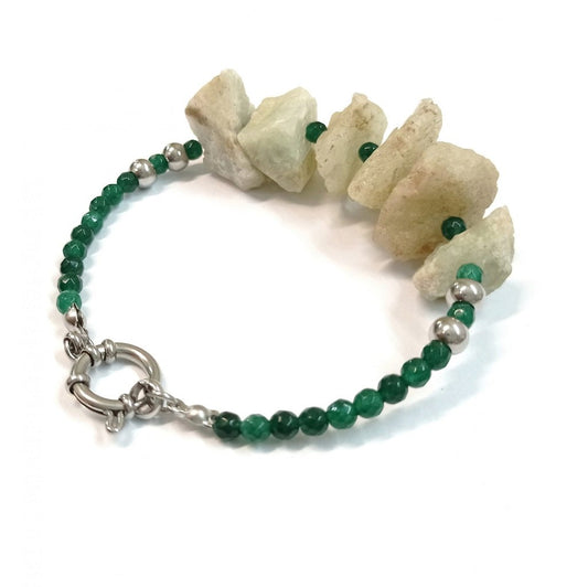 Pulsera de Acero Quirúrgico y Piedras Naturales Aguamarina