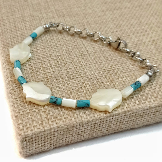 Pulsera de Nácar, Turquesa Reconstituida y Acero Quirúrgico