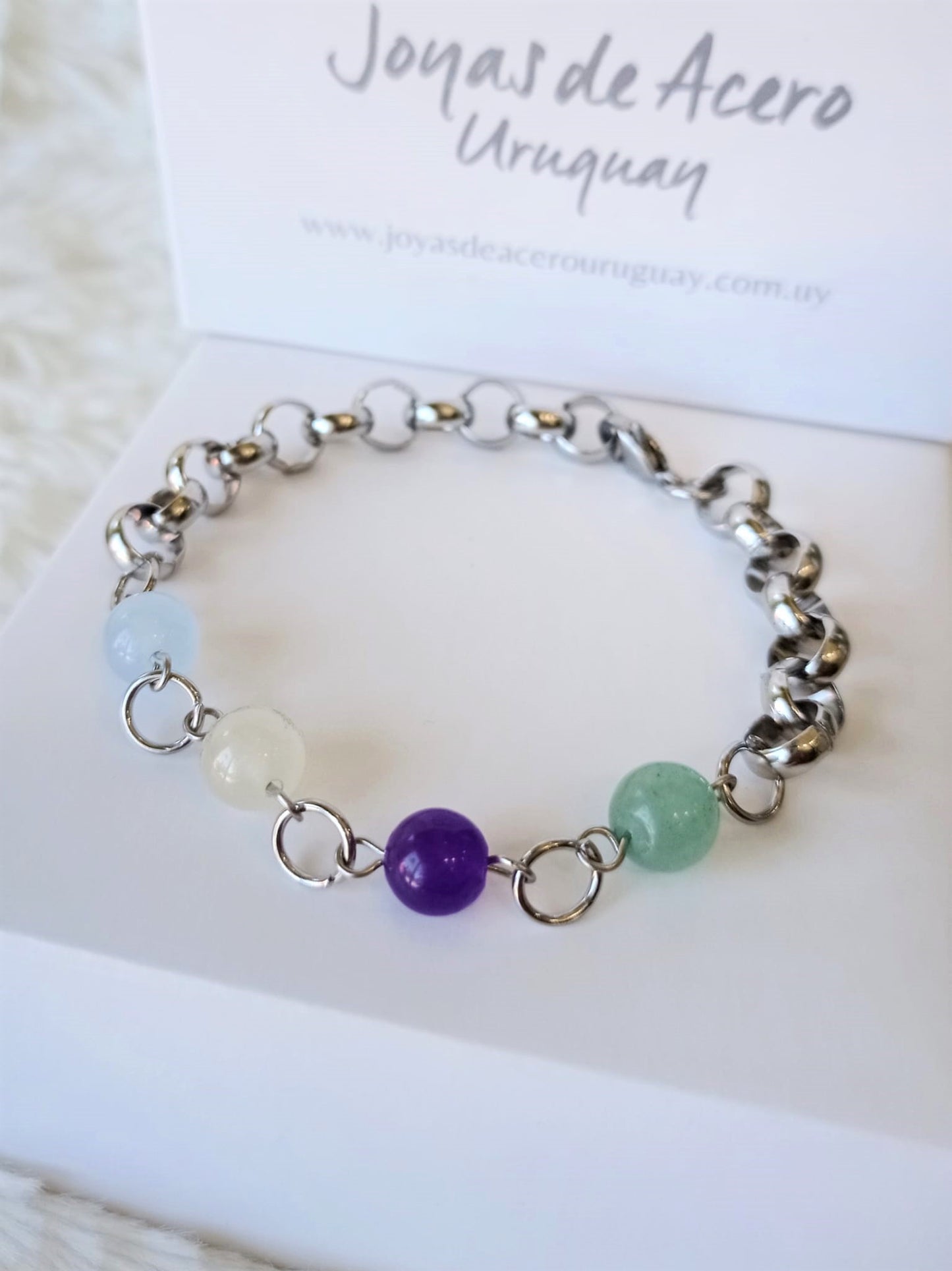 Pulsera de Acero Quirúrgico y Piedras Naturales